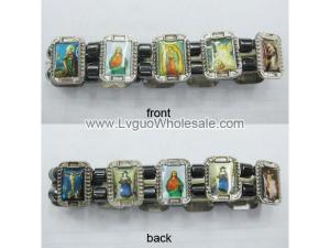 Hematite Beads and Alloy Spacer Religious Bracelet 7.8inch